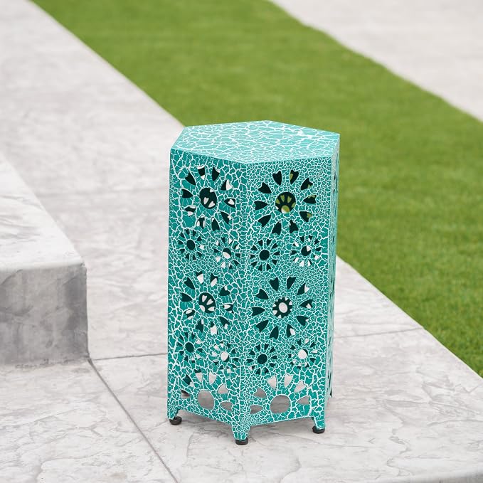 Christopher Knight Home Eliana Outdoor 12" Sunburst Iron Side Table, Crackle Teal