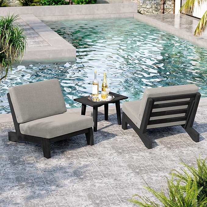 UIXE 7 Pieces Black Wood Patio Furniture Sets, 2 Patio Loveseat, 4 Patio Bistro Chair, All Weather Outdoor Sectional Sofa Furniture Backyard Conversation Set with Coffee Table - Light Camel