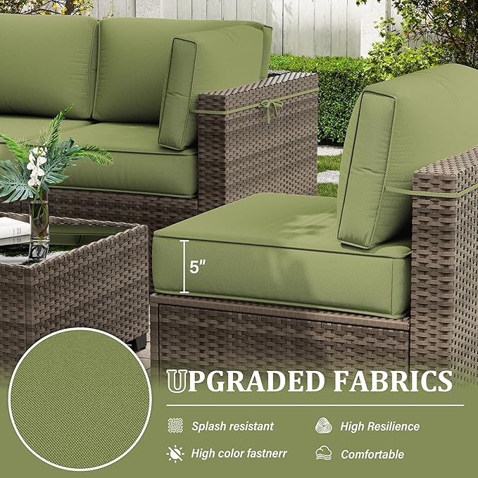 Outdoor Furniture Replacement Cushions, 5" Foam Foam High-Density, Fits 6-seat Sectional Rattan Conversation Set, 14 Piece Patio Water-Resistant Replacement Sofa Cushions, Liner&Cover