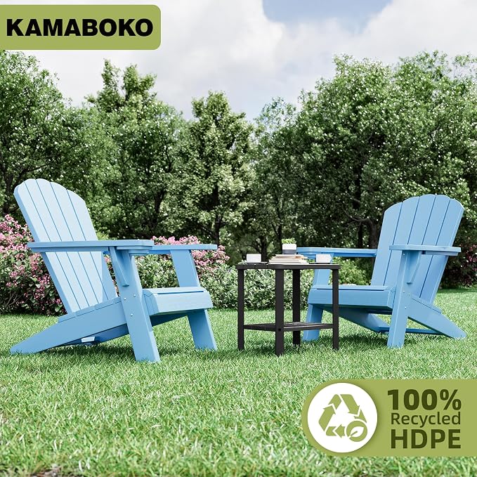 KAMABOKO Adirondack Outdoor Side Table, 2-Tier HDPE End Table 16" Weatherproof Square Storage Tables for Porch Patio Pool Backyard Lawn and Indoor, Black with Wood-Like Grain