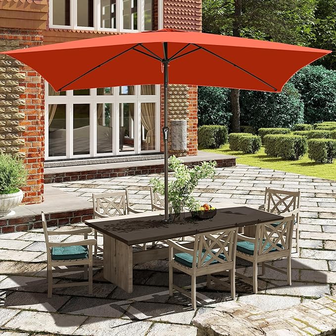 Ayge 6.5x10FT Rectangular Patio Umbrella Outdoor Table Umbrella w/Push Button Tilt & Crank Rectangle Market Umbrella UV Protection for Garden,Deck,Lawn,Yard & Pool,Orange