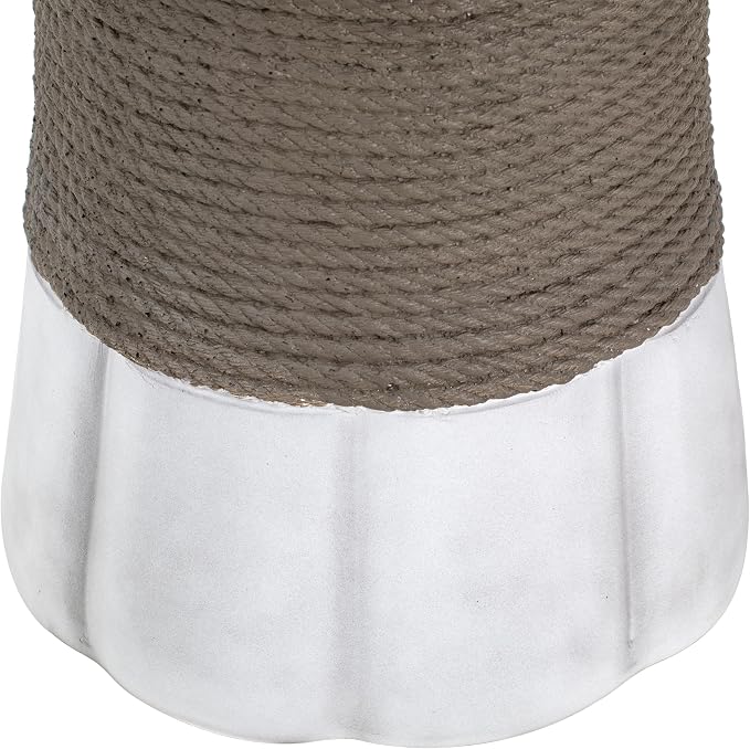 Concrete Outdoor Side Table with Rope Detail, Round Accent Table, Modern Patio End Table for Backyard Garden Balcony Living Room