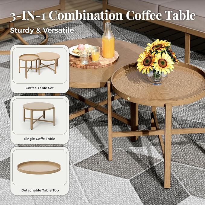 MIXPATIO 7-Piece Patio Outdoor Conversation Furniture Set with Dual Swivel/Stationary Chairs, Steel Modern Outdoor Patio Conversation Sets with Thick Cushions for Porch, Balcony, Backyard-Beige