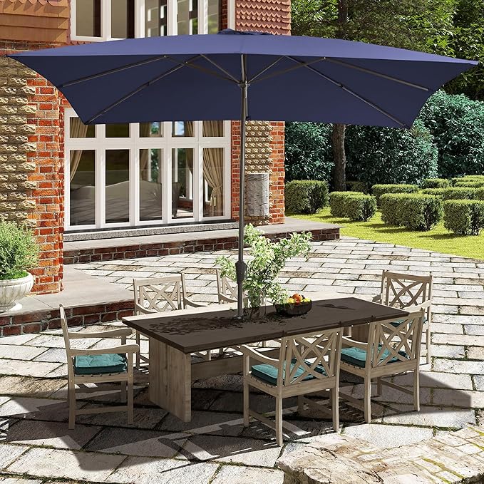 Ayge 6.5x10FT Rectangular Patio Umbrella Outdoor Table Umbrella w/Push Button Tilt & Crank Rectangle Market Umbrella UV Protection for Garden,Deck,Lawn,Yard & Pool,Navy