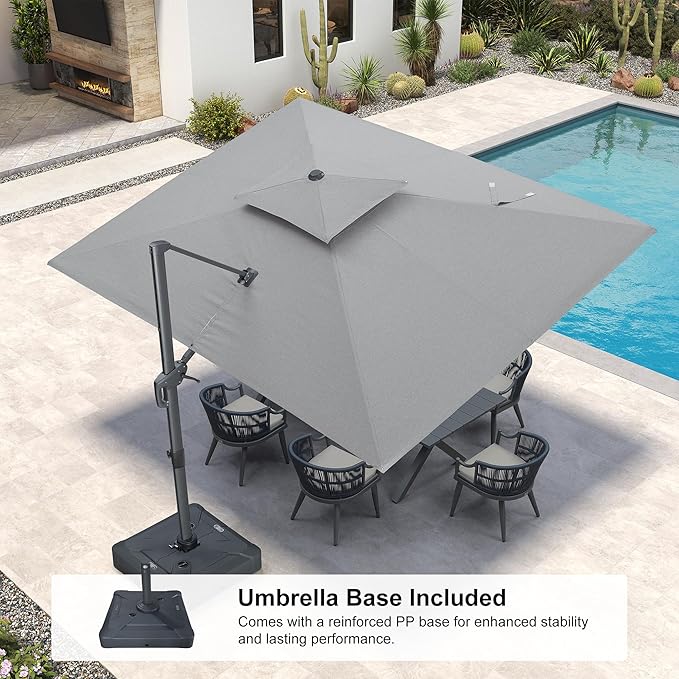 PURPLE LEAF 9' x 12' Cantilever Patio Umbrella Outdoor Umbrella with 280lbs Base Rectangular Large Windproof Offset Umbrella for Garden Pool Backyard, Pebble Grey