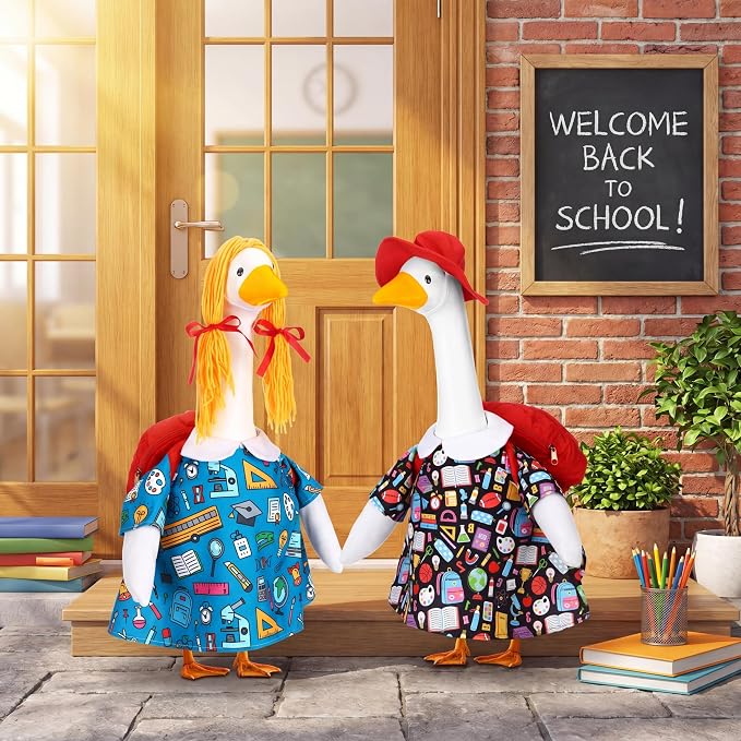 Abbylike 2 Set Back to School Porch Goose Outfit Student Goose Clothes with School Bag Fits 23'' Cement for Classroom Yard Patio Lawn Garden Pathway Statue Decoration