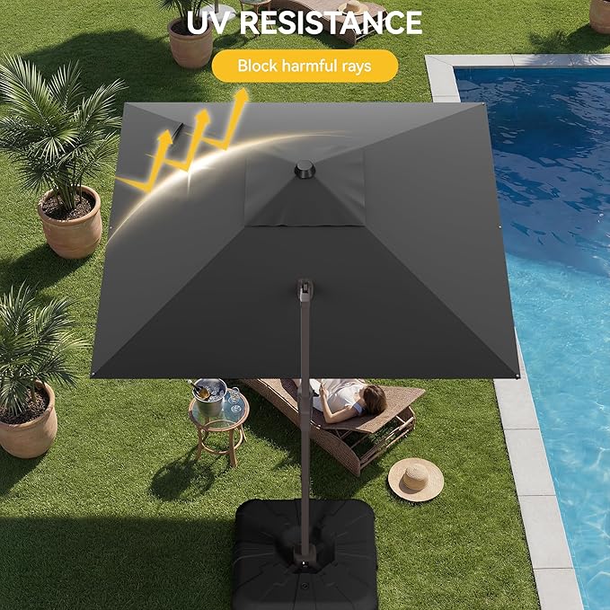 10x10FT Cantilever Outdoor Umbrella, 360° Rotating Large Offset Square Patio Umbrella, Ideal for Garden Backyard Deck Courtyard, Grey