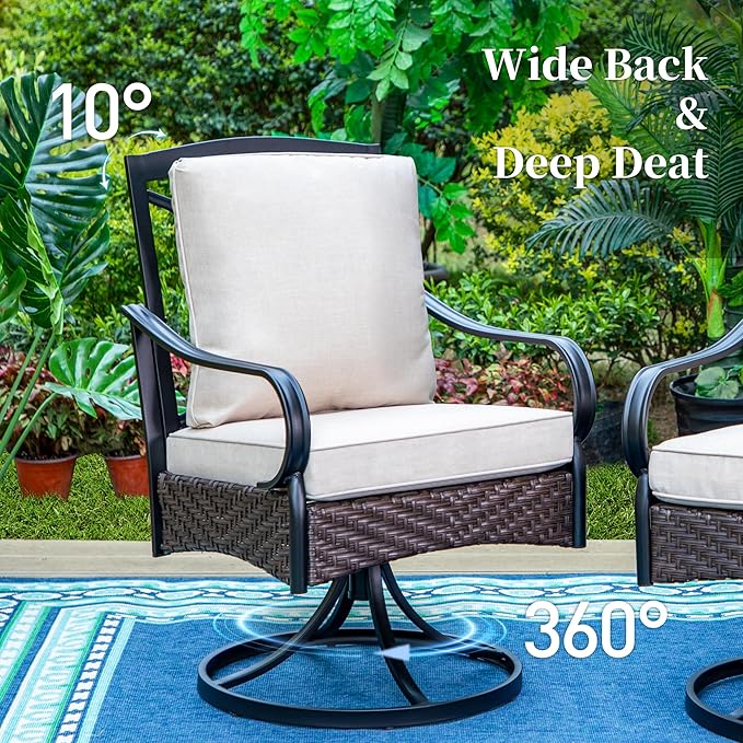 SUNSHINE VALLEY 7 Piece Patio Dining Set for 6, Outdoor Table and Chairs with Cushioned Wicker Swivel & Leg Patio Chairs & Black Dining Table (1.57-1.9”Umbrella Hole), Outdoor Dining Sets for Backyard
