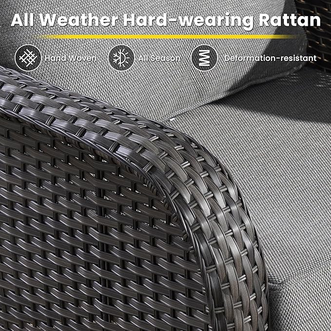 8 Pieces Outdoor Patio Furniture Set with Coffee Table, All Weather Wicker Patio Conversation Sets with Rocking Chairs, Balcony Furniture Sets for Backyard, Garden, Poolside, Dark Grey