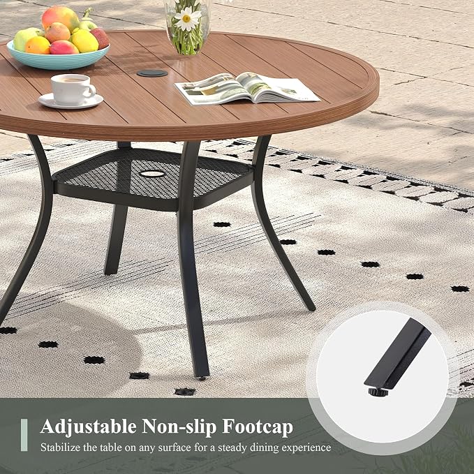 5 Pieces Outdoor Dining Set, 40.6" Round Table with Umbrella Hole & Stackable Patio Dining Chairs, Patio Table and Chairs Set for Deck Garden Porch, Black Chairs & Walnut Table
