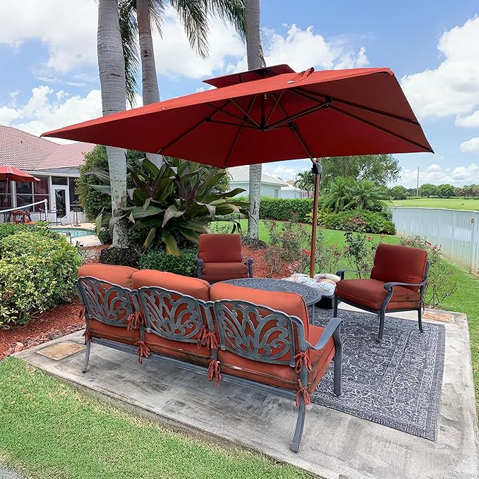 PURPLE LEAF 11ft Patio Umbrella Outdoor Square Umbrella Large Cantilever Umbrellas Windproof Offset Umbrellas Heavy Duty Sun Umbrella for Garden Deck Pool Patio, Brick Red