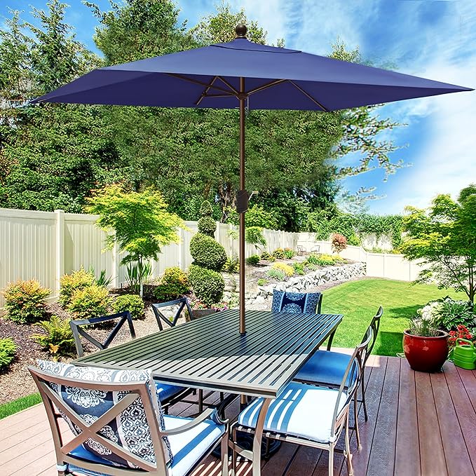 EliteShade USA 10-Year-Non-Fading 6.5x10Ft Rectangular Market Patio Umbrella, UPF 50+ UV Protection Performance Sun Umbrella, Heavy Duty Commercial Grade Outdoor Table Umbrella with Crank, Windproof Vented Top for Garden, Pool, Deck and Outdoor Playset...