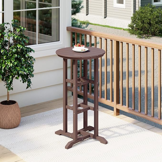 Costaelm Outdoor Bar Table, 42" Counter Height Round Patio Cocktail Bar Table, Patio Bar Table Bistro Dining Table Pub Table for Front Porch Deck, Backyard, Garden, Dark Brown