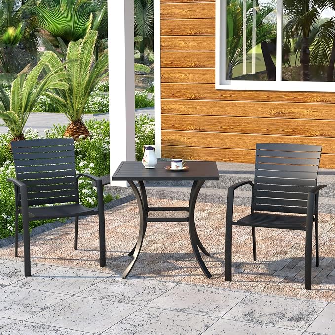 3-Piece Outdoor Dining Set, Patio Dining Table and Aluminum Chairs | 27.5" Small Metal Outdoor Table, Aluminum Chair with Resin Seat and Backrest, Perfect for Garden, Deck, Poolside, Balcony