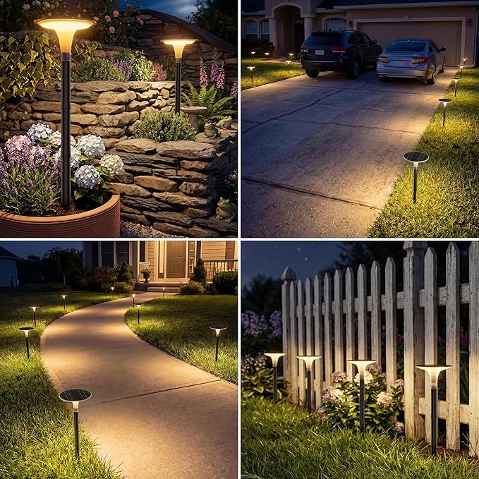 JOFIOS Solar Pathway Lights 2 Pack, 3 Color Modes, 200LM 58 LEDs Bright Landscape Lighting, 2000mAh Battery 10H+ Runtime, IP65 Waterproof Modern Walkway Lights for Garden Yard Driveway