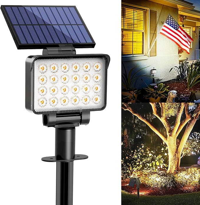 Solar Spot Lights Outdoor Waterproof for Flag, Tree, House, Garden, Yard, 3 Brightness Modes Solar Powered Landscape Spotlights 1 Pack Warm White
