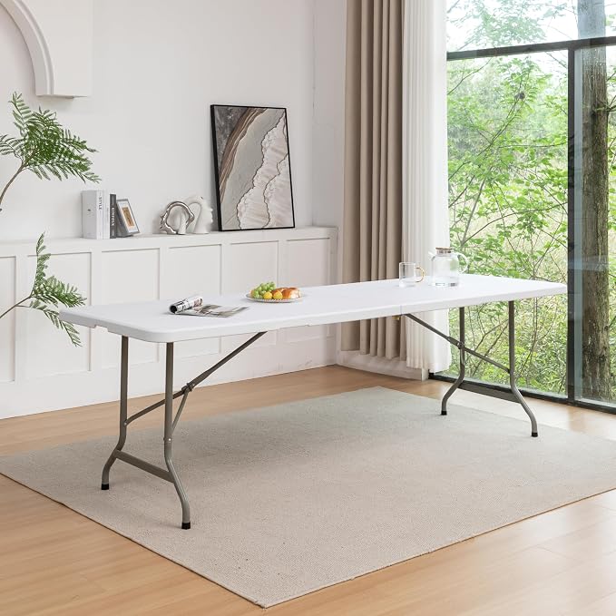 BTEXPERT Set of 2, 96" Long 8-Foot White Plastic Folding Table Portable 30" Wide, 29" High, Indoor Outdoor Events Banquet Dining Party Patio