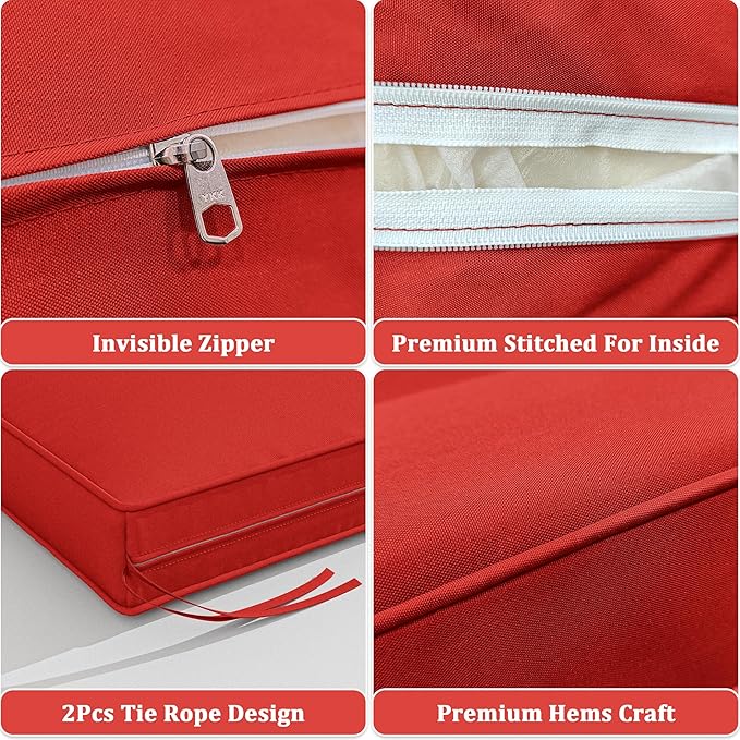 3 Pack Outdoor Patio Seat Cushions Replacement Covers Fit for 4 Pieces 4-Seater Wicker Rattan Patio Conversation Set Loveseat Chair Couch Furniture,36x18x2,18x18x2,Red-Cover Only