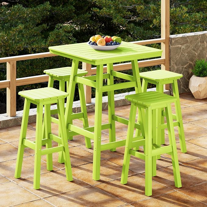 Costaelm Outdoor Bar Table, 42" Counter Height Square Patio Cocktail Bar Table with Umbrella Hole, Patio Bistro Dining Pub Table for Front Porch Deck Backyard Garden, Lime