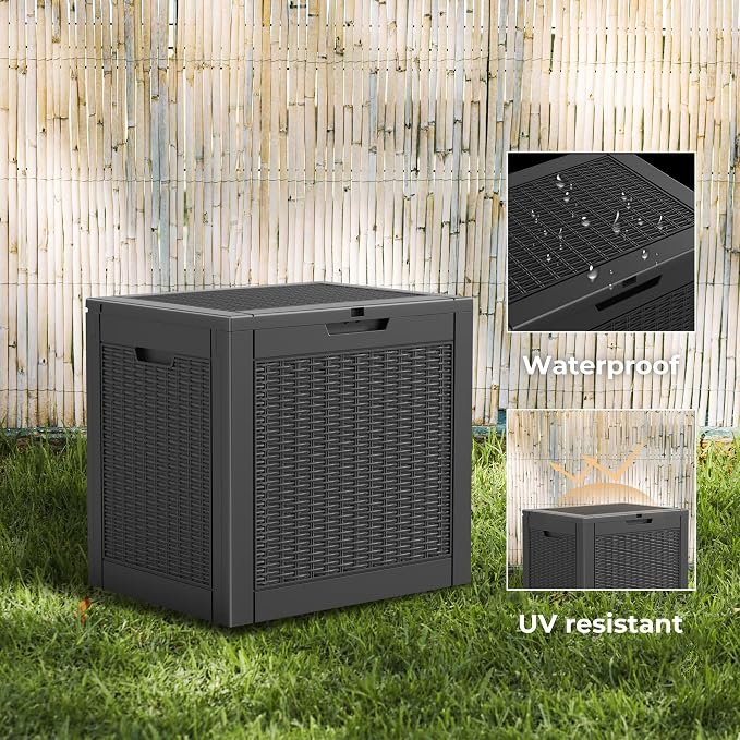 Vixzen 31 Gallon Outdoor Storage Box Waterproof, Lockable Outdoor Deck Box for Patio Cushions, Garden Tools, Pool Supplies (Black, 31 Gallon)