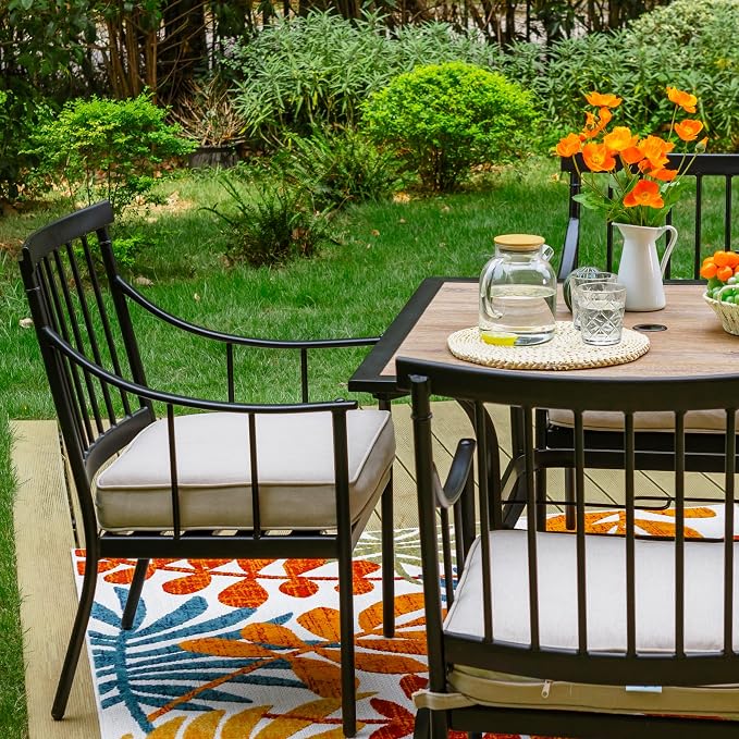 Sophia and William Patio Dining Set, 5 PCS | E-Coated and Steel, Square Table, Straight Legs Chairs, 1.57" Umbrella Hole, Weather-Resistant