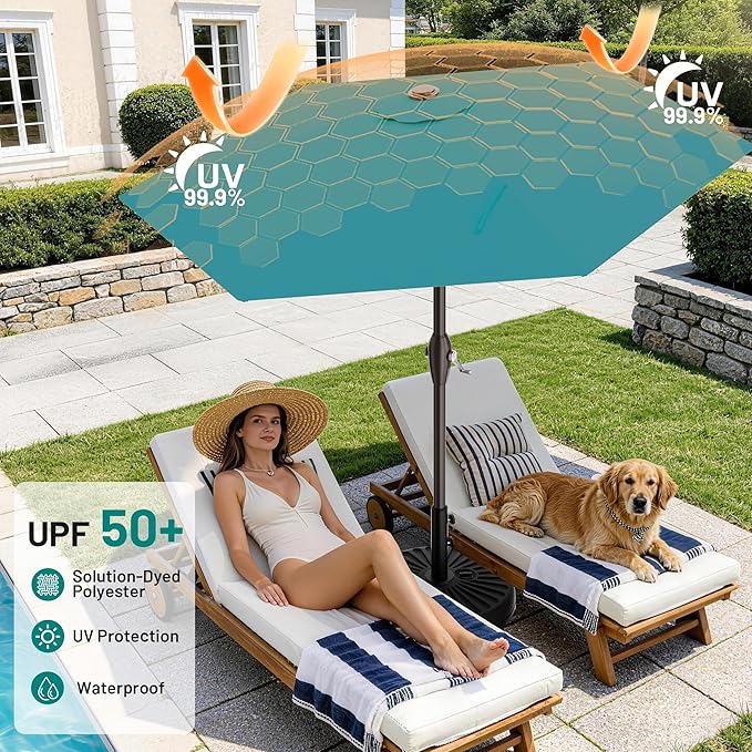 AreShark 7.5FT Patio Umbrella Table Market Umbrella w/Tilt and Crank, Heavy-Duty Outdoor Umbrellas for Pool, Deck, Garden and Backyard, Cerulean