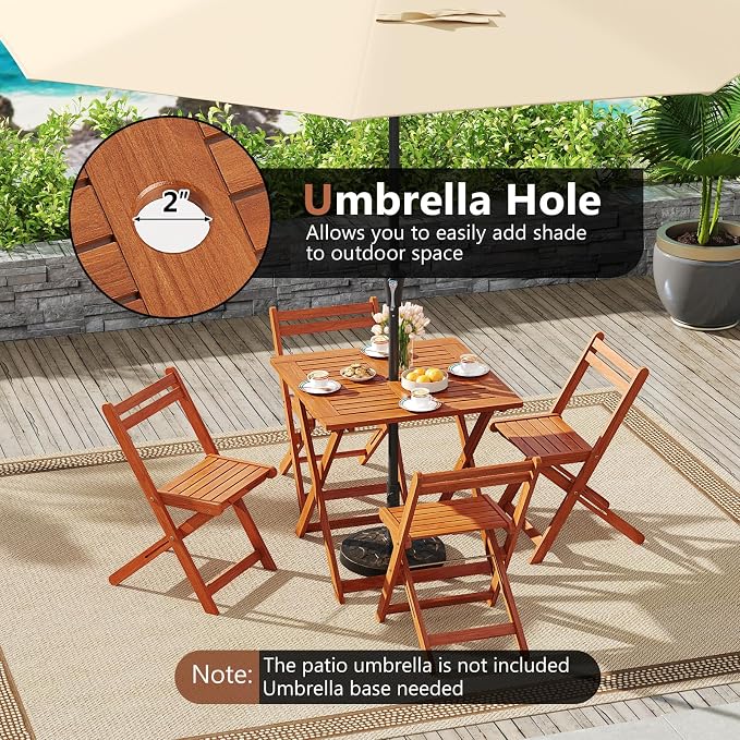 HAPPYGRILL Folding Patio Dining Table Set of 2, Solid Wood Square Table for 4 with Slatted Tabletop & X-Shaped Support Legs, Space-Saving Design, for Yard or Deck