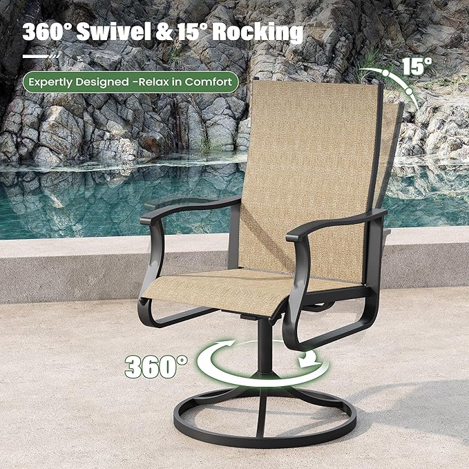 UDPATIO 7 Piece Patio Dining Set for 6, Patio Outdoor Table and Chairs, 51" Black Round Table with Umbrella Hole, Brown Patio Chairs, Patio Table with Chairs, Outdoor Dining Set for Lawn, Backyard
