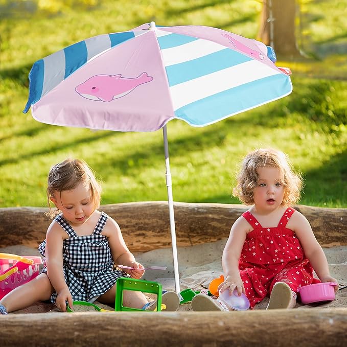 AMMSUN 47 Inch Seaside Beach Umbrella for Sand Box Water Table - Kids shade Umbrella for children Beach Camping Garden Outdoor Play Shade umbrella for picnic table