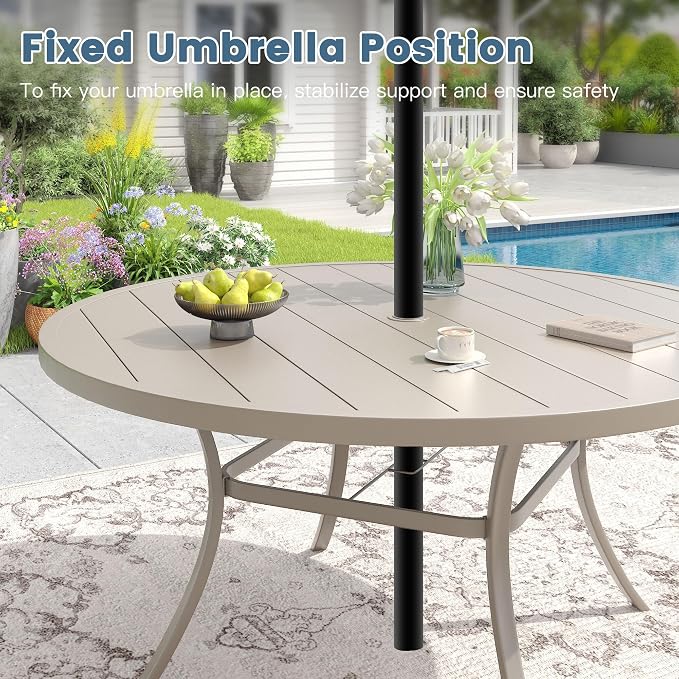 DIFY Patio Dining Set for 10, 11 Piece Outdoor Table and Chairs Set, 63" Round Metal Patio Dining Table and Textilene Stackable Patio Chairs, for Backyard Garden Poolside, Sandshell