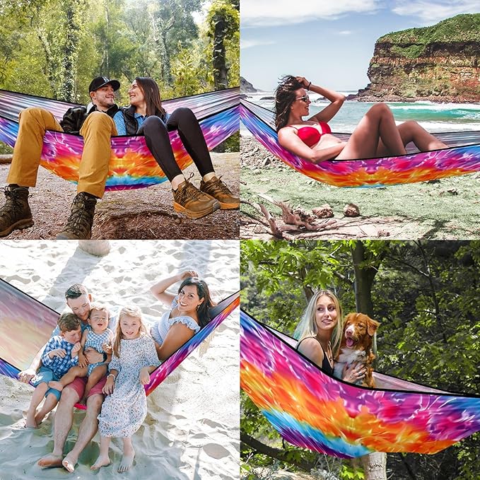 Camping Hammock Double & Single Portable Hammocks with 2 Tree Straps, Great for Hiking,Backpacking,Hunting,Outdoor,Beach,Camping, Tie Dye (9) Pattern