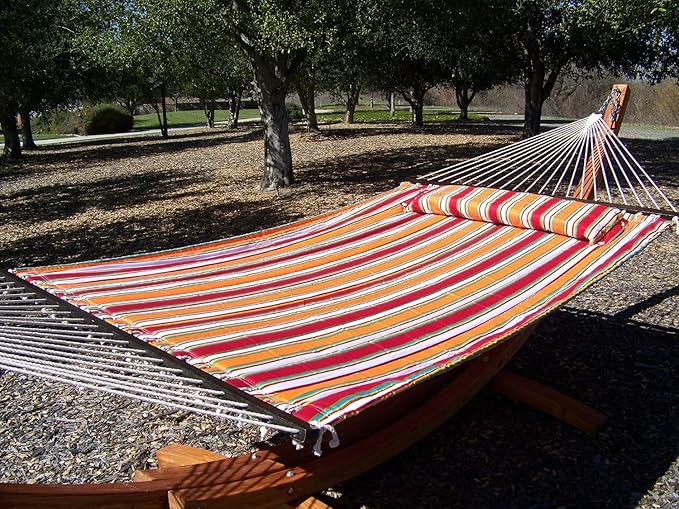 Deluxe Quilted Elegant Fiesta Stripe, Double Padded Hammock Bed w/Pillow. 2 Person Bed. 425 LB Capacity. Stand NOT Included