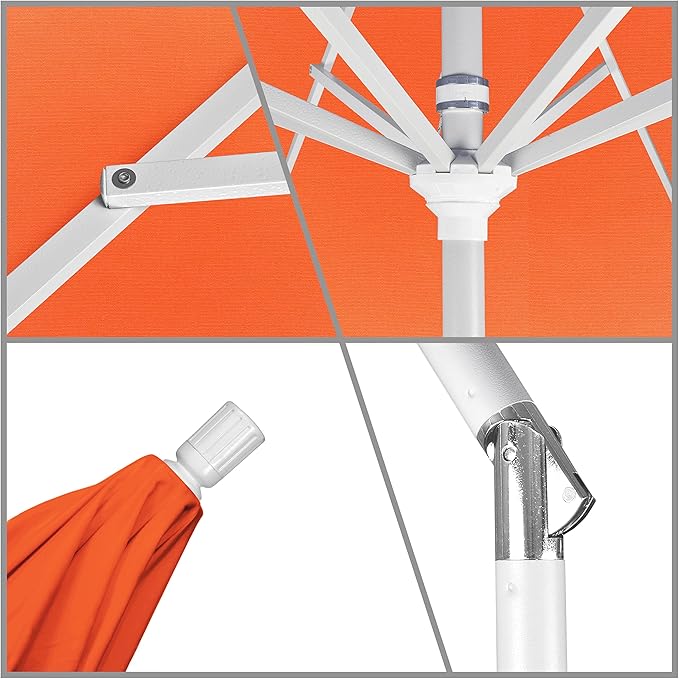California Umbrella 11Ft Premium Sunbrella Patio Umbrella, Hand-Crank, Tilt-Collar, White Frame, Melon Fabric