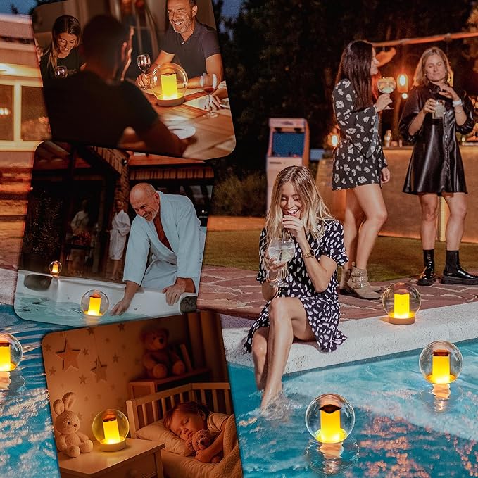 Floating Lights Solar Powered Globes for Pool, Pond, Patio & Hot Tub – Outdoor Lanterns Look Like Candles or Torches, Fun Decorations & Cool Gifts for Adults, Pool Toys & Must-Have Decor (1 pcs)