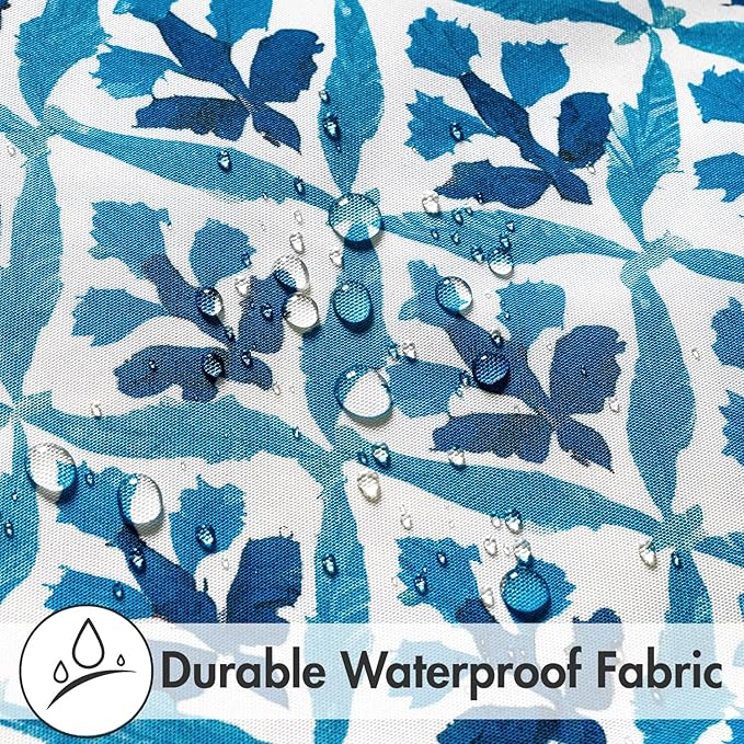 MIULEE Pack of 2 Decorative Outdoor Waterproof Throw Pillow Covers Flower Print Chic Boho Accent Pillow Covers for Square Garden Patio Cushion 18x18 Inch, Navy Blue