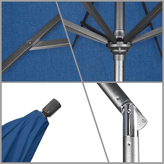 California Umbrella 11Ft Premium Sunbrella Patio Umbrella, Hand-Crank, Tilt-Collar, Gray Frame, Regatta Fabric