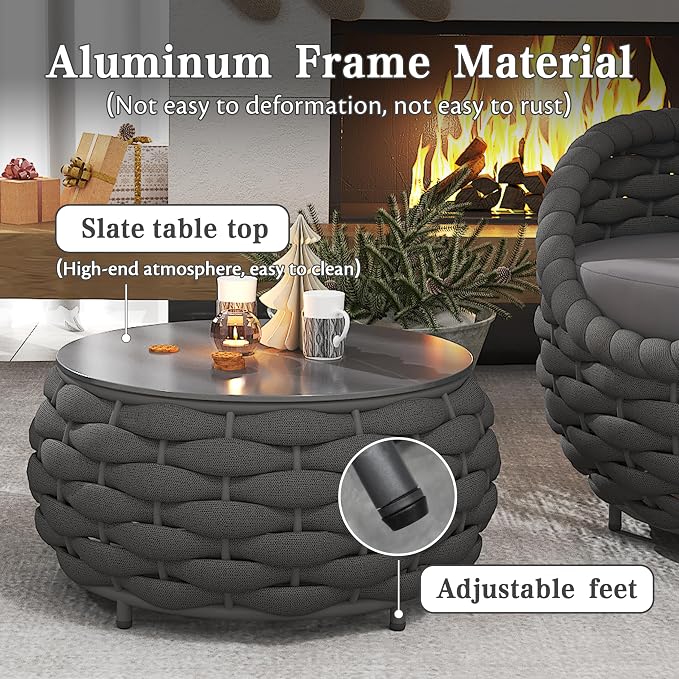 Conversation Set Aluminum Outdoor & Indoor Sofa Modern Patio Furniture Set with Soft Cushion and Coffee Table for Balcony Garden (Black)