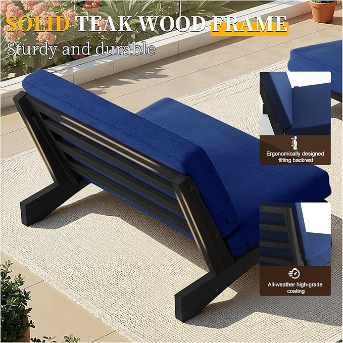 UIXE 7 Pieces Black Wood Patio Furniture Sets, 2 Patio Loveseat, 4 Patio Bistro Chair, All Weather Outdoor Sectional Sofa Furniture Backyard Conversation Set with Coffee Table - Navy