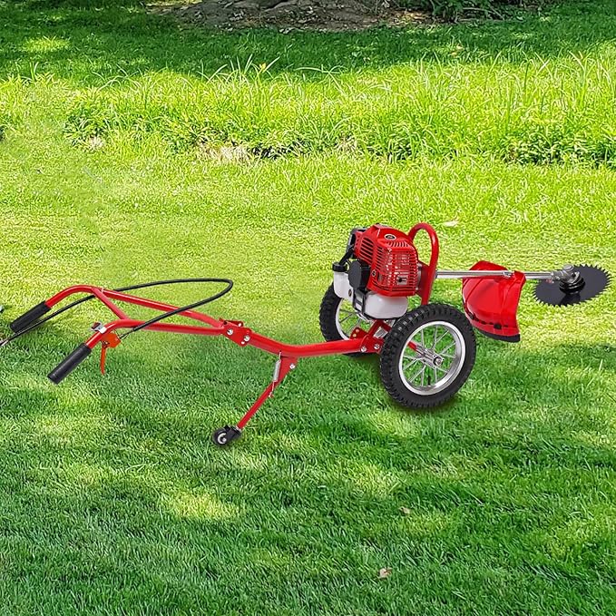 Gas Lawn Mower, Gas Powered Irrigation Mower Two-Stroke Walk-Behind Push Lawn Mower Single Cylinder Gasoline Engine Grass Trimmer (US Stock)