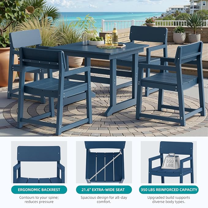 Shintenchi 5 Pieces Outdoor Dining Set,HDPE Outdoor Table and Chairs Set for 4,All Weather Patio Furniture Sets,Modern Wooden Textured Dining Sets for Backyard,Garden,Blue