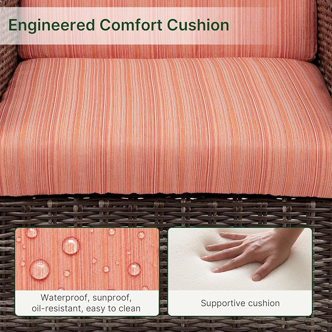 Wicker Patio Conversation Set, Outdoor Patio Chair Set with Deep Seating, Wide Armrests & Thick Cushions, All-Weather Outdoor Furniture Set for Patio, Porch, Deck & Backyard