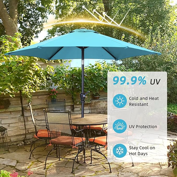 7.5FT Patio Umbrella, Outdoor Table Umbrella, Market Umbrella with Push Button Tilt and Crank for Garden, Lawn, Deck, Backyard & Pool