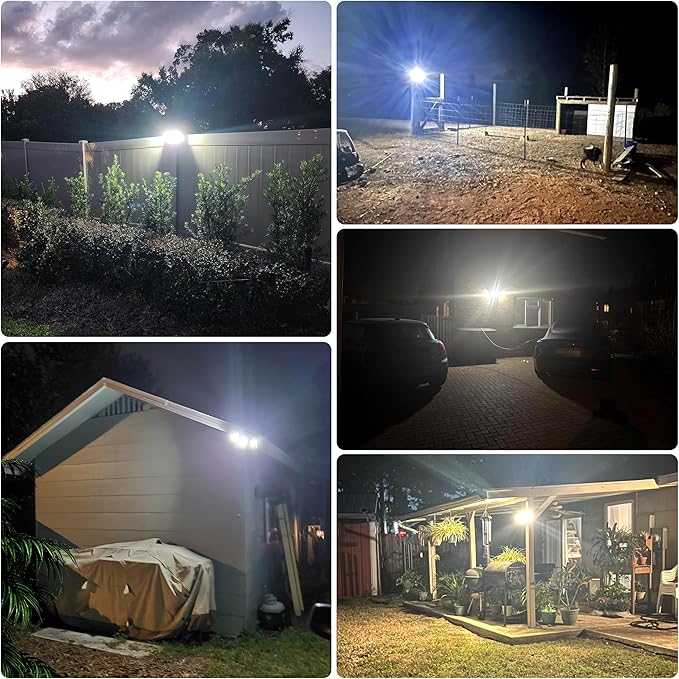 intelamp Solar Flood Lights Outdoor Waterproof, 2 Pack 6000mAh 1200LM Solar Powered Dual Motion Sensor LED Lighting Dusk to Dawn Security Floodlight Exterior with Remote 9.8ft Cable for Garden House