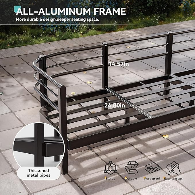 Aluminum Patio Furniture Set,5 Pieces HDPE Rope Patio Conversation Sets with Modular Coffee Table,Metal Outdoor Sectional Furniture w/5.9" Thick Cushions for Porch,Deck,Backyard,Navy Blue