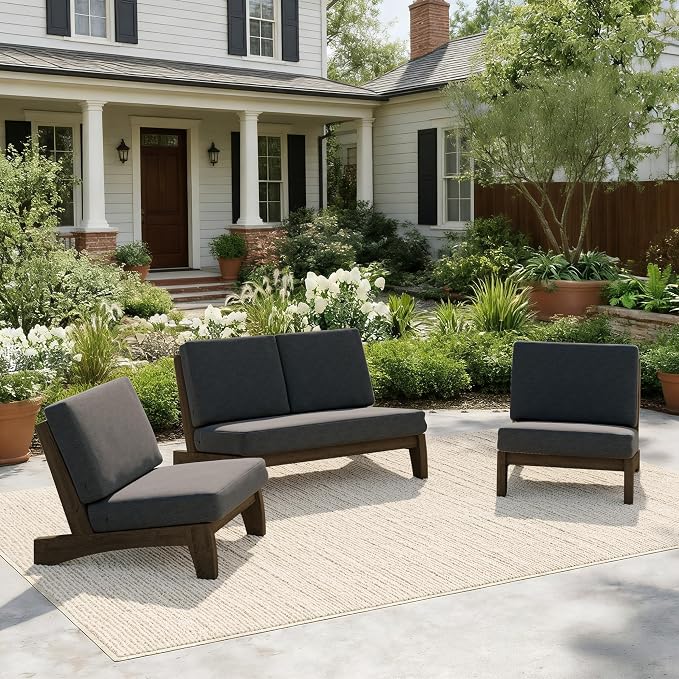 Pia Ricoo 4 Piece Patio Furniture Sets, Outdoor Loveseat Sofa Set with 2 Chairs & Coffee Table, Patio Conversation Set for Backyard, Deck, Lawn, Drak