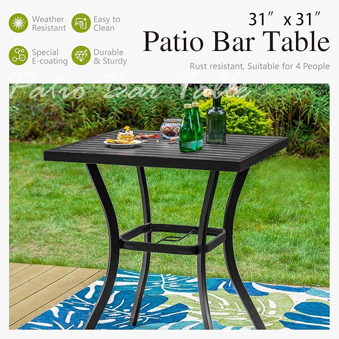 Sophia & William 31" Patio Square Bar Height Table Outdoor Bistro Counter Height Table with Umbrella Hole, 36" Height