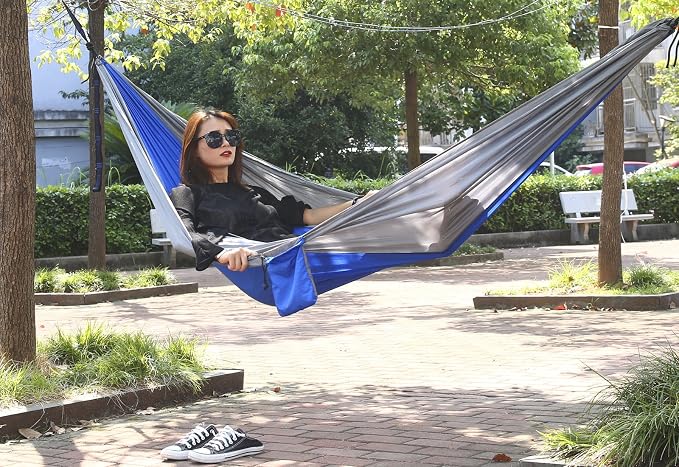 Camping Hammock with Tree Straps for Indoor or Outdoor - Camping Accessories Single or Double Hammock, Blue