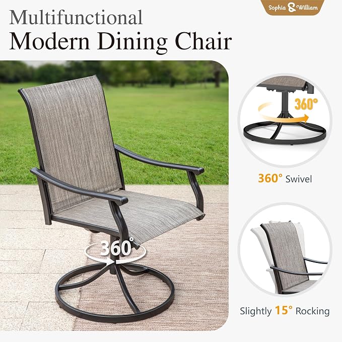 Sophia & William 5-Piece Outdoor Patio Dining Set, 4 x Patio Dining Swivel Chairs with 37" Outdoor Square Table, All-Weather for Lawn, Park, and Courtyard