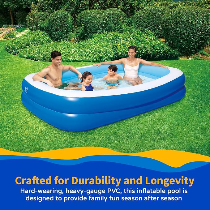 Inflatable 103-in x 69-in x 22-in Deep Rectangular Family Pool with Cover