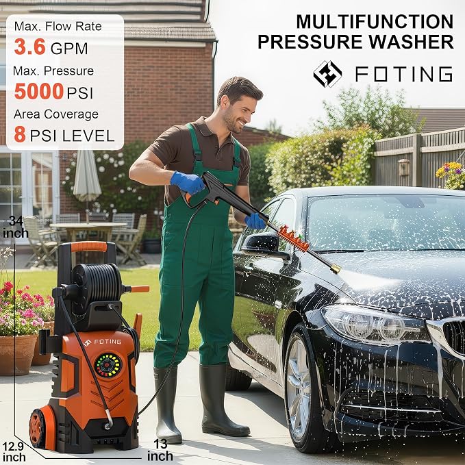 2026New Pressure Power Washer 5000PSI with Adjustable Touch Screen 8 Level, 34" Tall, 4 Quick Connect Nozzles,Inlet Hose&Filter&500mlFoam Cannon for Cars/Fences/Driveways/Home Cleaning (Red)
